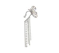 Fashion Crystal Butterfly On Earring Pearl Bead Ear Cuff Long Tassels Hollow for Women Clip High-End Earrings