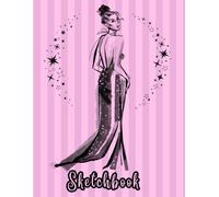 FASHION DESIGN SKETCHBOOK: Beautifully sketched female figure on a soft pink vertically striped backdrop. Large Sketch Pad for drawing, sketching, ... Fashion Sketchbook. Art Sketchbook for school