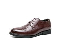 Fashion Dress Formal Shoes for Men Burnished Leather Lace-up Breathable Non Slip Anti-Slip Rubber Sole Block Heel Wedding(Brown,40 EU)