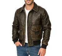 Fashion_First Chaqueta de cuero para hombre A2 Flight Pilot Vintage Air Force Aviator Cockpit Bomber, Marrón envejecido., XXL