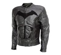 Fashion_First Chaqueta de cuero para hombre, color gris oscuro, con protección para motociclista, acolchada, para motociclista, color negro, Batman - Chaqueta acolchada blindada, L
