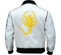 Fashion_First Movie Drive Scorpion - Chaqueta bomber acolchada de satén blanco para hombre, Ryan Gosling, blanco, XXL