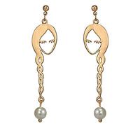 Fashion Girl Face Long Hair Faux Pearl Earrings Hollow Women Party Jewelry - Golden Muy práctico y Popular Attractive and Fashion