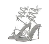 Fashion Glitter Golden Crystal Butterfly-Knot Ankle Strap Woman Sandals Open Toe Stiletto High Heels Banquet Party Shoes(Deep Purple,39)