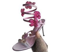 Fashion Glitter Golden Crystal Butterfly-Knot Ankle Strap Woman Sandals Open Toe Stiletto High Heels Banquet Party Shoes(Green,41)