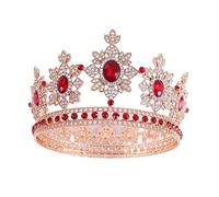 Fashion Gold Silver Color Crystal Tiaras and Crowns Diadems de corona redonda de diálogo de corona adecuado para accesorios para el cabello de boda Traje de tocado (color: oro rojo)