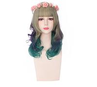 Fashion Harajuku ita Wavy Long Ombre Wig Cosplay Costume Brown Pink Blue Synthetic Hair Wigs For Women OneSize PL-124