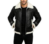 Fashion Hyped Chaqueta de piel de aviador B3 para hombre, Negro, XS