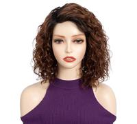 FASHION IDOL Pelucas Bob de pelo humano rizado corto para las mujeres que usan y van Deep Wave encaje frente peluca C parte 12" peluca pre desplumado con cabello de bebé marrón chocolate 180% densidad