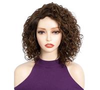 FASHION IDOL Pelucas Bob de pelo humano rizado corto para las mujeres que usan y van onda profunda encaje frente peluca C parte 12" peluca prearrancada con cabello de bebé Middele Brown ang ceniza