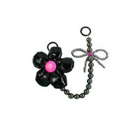 Fashion Keyring Lanyard Strap Flower Beaded Handbag Decorative Chain Sweet Cool Bag Purse Chain Bag Accessories Black
