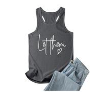Fashion Let Them Self Love - Camiseta sin mangas para mujer, con letras, básicas, espalda cruzada, cuello redondo, casual, moderna, para salir, con gráfico Y2K, verano, primavera 2026, linda, gris