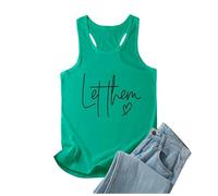 Fashion Let Them Self Love - Camiseta sin mangas para mujer, con letras, básicas, espalda cruzada, cuello redondo, casual, moderna, para salir, con gráfico Y2K, verano, primavera 2026, linda, verde, S