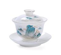 Fashion & Lifestyle Porcelana Kung Fu Tea Gaiwan, taza de té tradicional china y platillo con tapa, tazas de té de cerámica pintadas a mano, juego de cuencos de té Sancai de 150 ml, tamaño grande