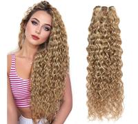 FASHION LINE Extensiones de cabello humano brasileño P27/613 ondulado de agua rubio, sin procesar, 1 unidad, 100 g, color piano (24 pulgadas)