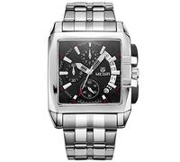 Fashion Mans Business correa de acero inoxidable resistente al agua analógico negro Dial cuarzo reloj con calendario