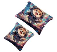 Fashion Meets Función: Cartoon Space Dog-809 - Bolsa de maquillaje impermeable - Bolsa portátil, multicolor, A:7.1x5.8in/18x14.8cm,B:4.7x4.5in/12x11.5cm