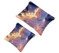 Fashion Meets Función: Starry Sky Flamingo Girl-939 Bolsa de maquillaje impermeable - Bolsa portátil, multicolor, A：7.1x5.8in/18x14.8cm，B:4.7x4.5in/12x11.5cm