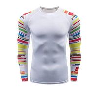 Fashion Men's Long Manga Yoga Fitness Print Casual T Shirt Sport Top Blouse (White, L)
