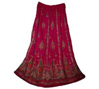 Fashion of India Vestido largo bohemio para mujer, estilo gitano, hippie, bohemio, chic, Rosado y anaranjado, Regular