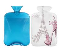 Fashion Paris - Botella de agua caliente de la Torre Eiffel con funda, 2 L, gran capacidad, bolsa de agua para noches acogedoras, alivio del dolor, espalda, cuello y hombros
