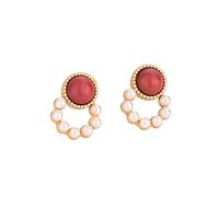 Fashion Retro Red Stone Pearl for Women Elegant Palace Ethnic Dating Party Banquet Jewelry Dainty Earrings