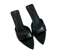Fashion Sense - Pantuflas de tacón medio para mujer, de moda, puntiagudas, poco profundas, sandalias de tacón de aguja, Black, 37 EU
