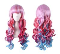 Fashion Sexy Colorful Rainbow Pink Red Blue Ombre Wig Cosplay Costume ita Long Wavy Synthetic Hair Woman Wigs With bangs +