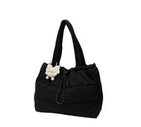 Fashion Shoulder Down Bag Soft Dacron Crossbody Handbag Puffy Tote Women Underarm Bags Handbags Purses(Black)