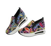 Fashion Sneakers for Women 2026 Breathable Slip On Wedges Walking Shoes Floral Embroidery Breathable Sheer Wedge Sneakers Dressy Casual Walking Shoes with Arch Support (Black Base Multicolor,42.5)