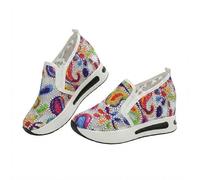Fashion Sneakers for Women 2026 Breathable Slip On Wedges Walking Shoes Floral Embroidery Breathable Sheer Wedge Sneakers Dressy Casual Walking Shoes with Arch Support (White Base Multicolor,36)