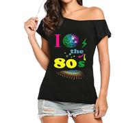 Fashion Sports Dude Camiseta con Estampado I Love 80s Globe para Mujer, Camiseta Sexy Retro para Despedida de Soltera, Disfraz de los años 80 y 90 (FR/ES, Números, 48, 50, Regular, Regular, Black)