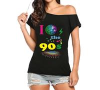 Fashion Sports Dude Camiseta con Estampado I Love 90s Globe para Mujer, Camiseta Sexy Retro para Despedida de Soltera, Disfraz de los 80 y 90 (FR/ES, Números, 44, 46, Regular, Regular, Black)