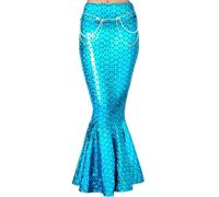 Fashion Sports Dude Falda de sirena brillante con efecto holográfico metálico para mujer, disfraz de sirena con cinturón de perlas (Blue, Small)