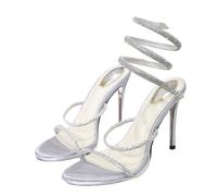 Fashion Style Crystal Diamond Ankle Strap Women Sandals Sexy Open Toe Thin High Heels Nightclub Banquet Party Shoes(Wine Red,42)