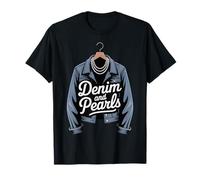 Fashion Style Outfit Glam Denim Pearls Jeans Blue Chic Trend Camiseta
