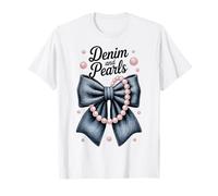 Fashion Style Outfit Glam Denim Pearls Jeans Blue Chic Trend Camiseta