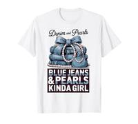Fashion Style Outfit Glam Denim Pearls Jeans Blue Chic Trend Camiseta