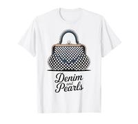 Fashion Style Outfit Glam Denim Pearls Jeans Blue Chic Trend Camiseta