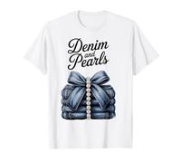 Fashion Style Outfit Glam Denim Pearls Jeans Blue Chic Trend Camiseta