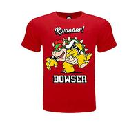 Fashion UK Camiseta de personaje Bowser. Camiseta oficial. 100% algodón. Color rojo. Producto bajo licencia. Tallas para niño/niño., rojo, 14 años