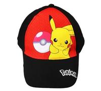 Fashion UK Gorra Oficial Compatible Pokemon Pikachu Modelo Pokeball Gorra con Visera para niño o Joven. Poliéster y Algodón. Gorra de béisbol Negra y roja., Multicolor, 56