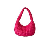 Fashion Women Large Capacity Quilted Tote Bags Down Cotton Padded Shoulder Girls Underarm Puffy Handbags(Rose red-S)