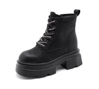 Fashion Women's Boots Chunky Heel Platform Casual Ankle Boots Side Zipper Motorcycle Boots Anti-slip Snow Boots(Black,37 EU)