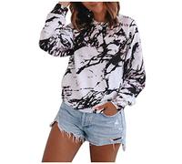 Fashion Womens Casual Loose O-Neck Tie-Dye Printed Long Sleeve Tops T-Shirt Black Teufel, Blanco, XL