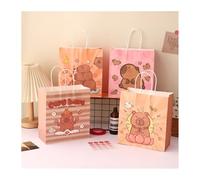 FASHION YO 18 piezas de papel kraft rosa para niñas, regalos de fiesta, bolsas de regalo con asa para Navidad, cumpleaños y celebraciones (Capybara)