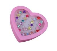 FASHION YO Juego de 20 anillos de plástico ajustables con diseño de princesa Elsa con caja en forma de corazón, Anillos de plástico, Sin piedra preciosa