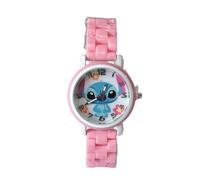 FASHION YO Reloj analógico de cuarzo con correa de acero inoxidable para gatos y niñas, regalos de cumpleaños para niños, Stitch Pink, pulsera