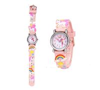 FASHION YO Reloj analógico de cuarzo con correa de acero inoxidable para gatos y niñas, regalos de cumpleaños para niños, Unicornio rosa, Correa