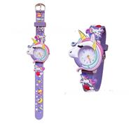 FASHION YO Reloj analógico de cuarzo con correa de acero inoxidable para gatos y niñas, regalos de cumpleaños para niños, Unicornio morado 3D, Correa
